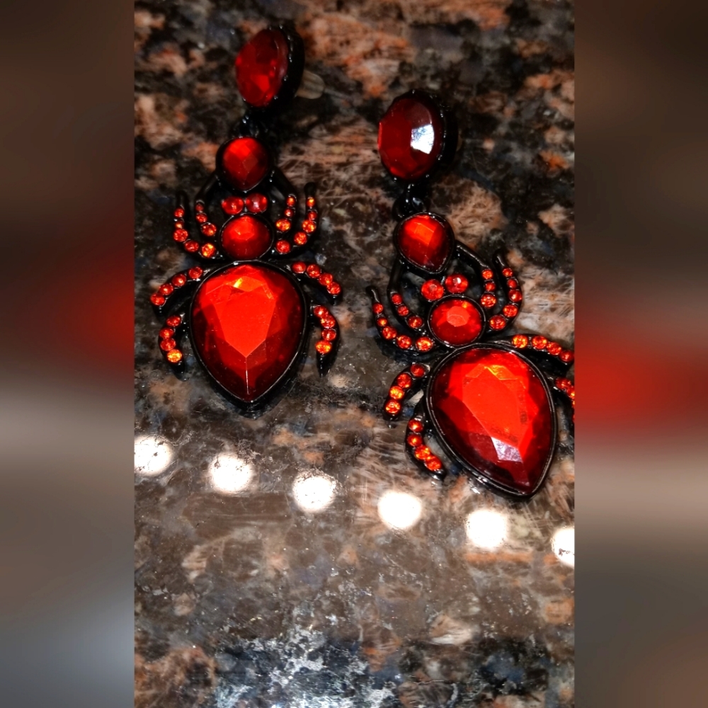 Costume Pierced Red Spider Halloween Earrings